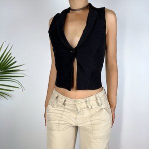 Vintage Y2K Indie Grunge Black Open Belly Button Vest Top / Size: Small